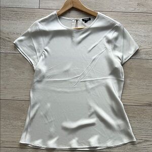 Express Cream pearl Satin Blouse woman size L top shirt short sleeve